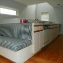 Built in bench and galley kitchen